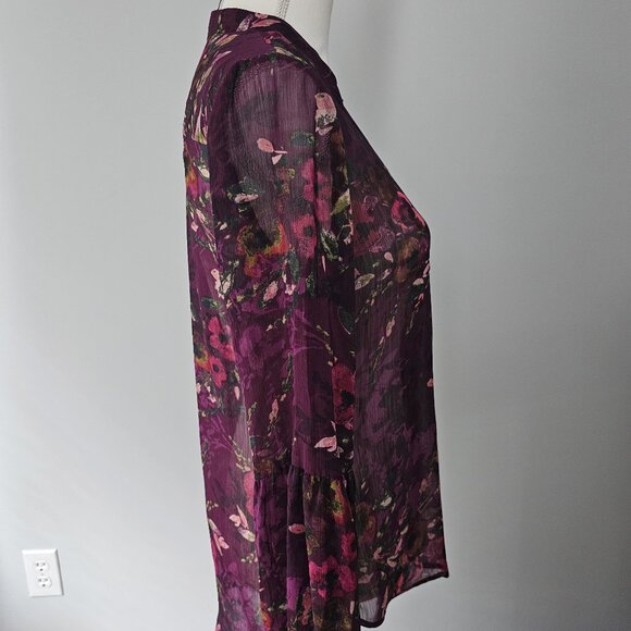 KUT from the KLOTH purple BLOUSE top FLORAL l/s SHEER hi-low BUTTONS - Picture 7 of 12